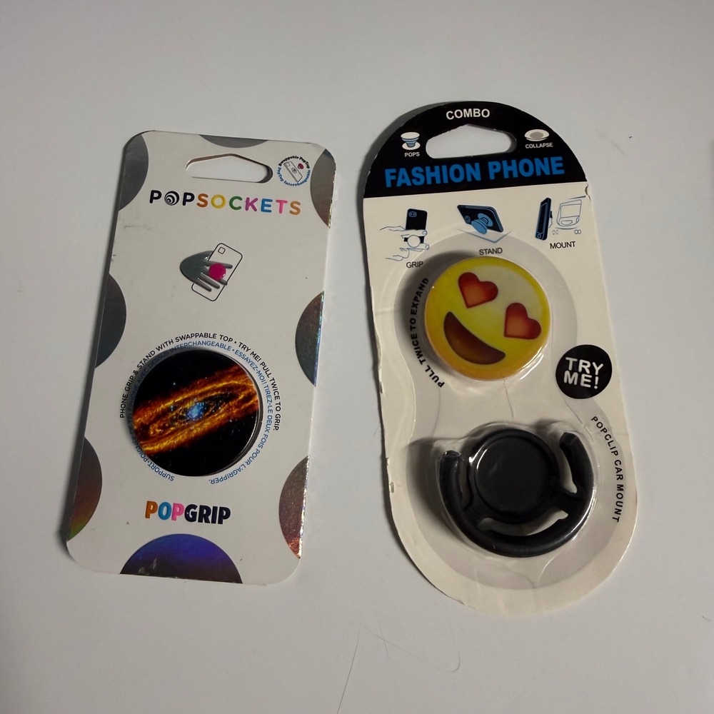PopSockets PopGrip Galaxy Ablaze and Heart Eyes Emoji Phone Grip with Car Mount